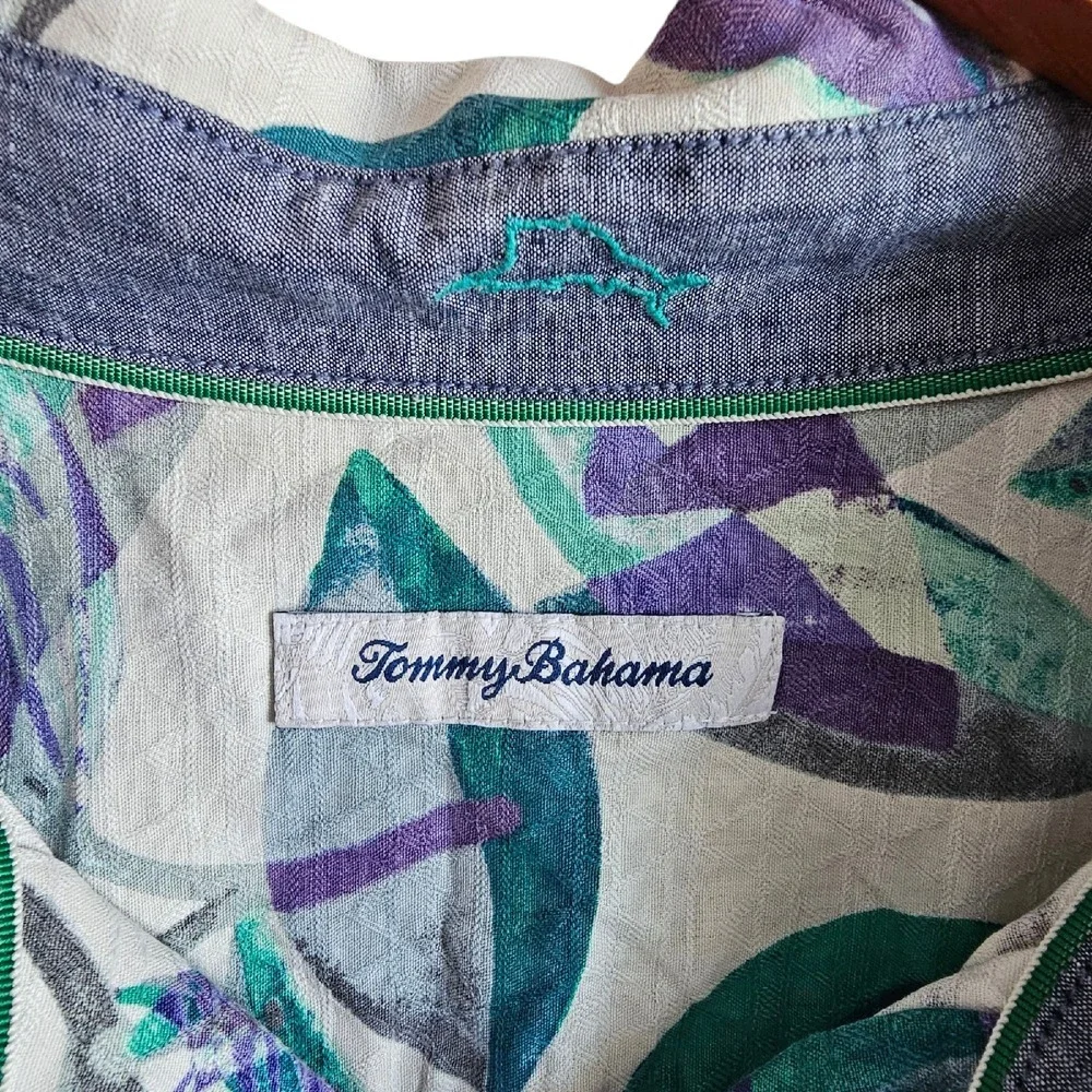 Tommy Bahama Silk Button Up Tropical Leaf Print Camp Shirt Plus‎ Size 3XL 3X